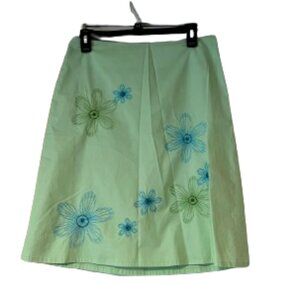 Rafaella Lime Green A-Line Skirt with Embellished Flowers - Lined - 8